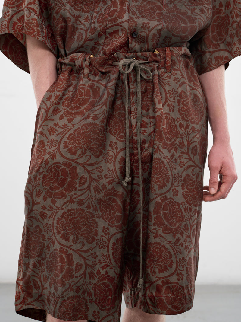 Red Floral Relaxed Pallor Shorts (UM3522-UW087-GREY-RED)