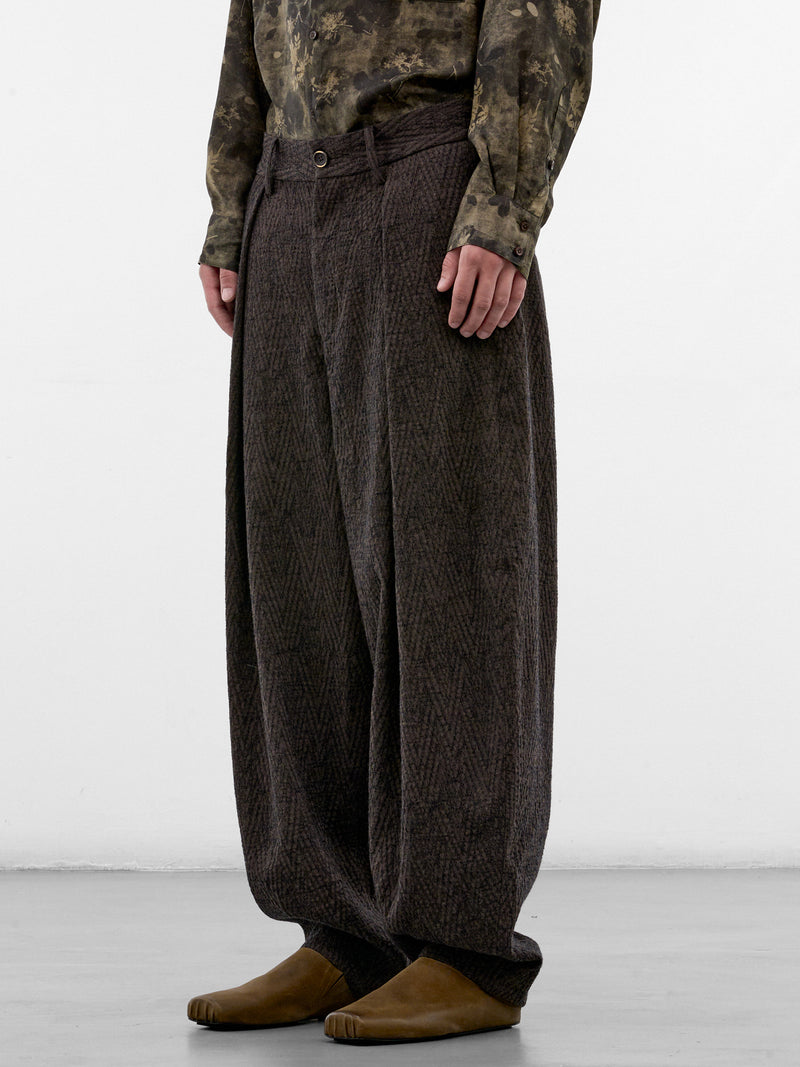 Brown Wool Pleated Wide Trousers (UM3546-BROWN-BLUE)