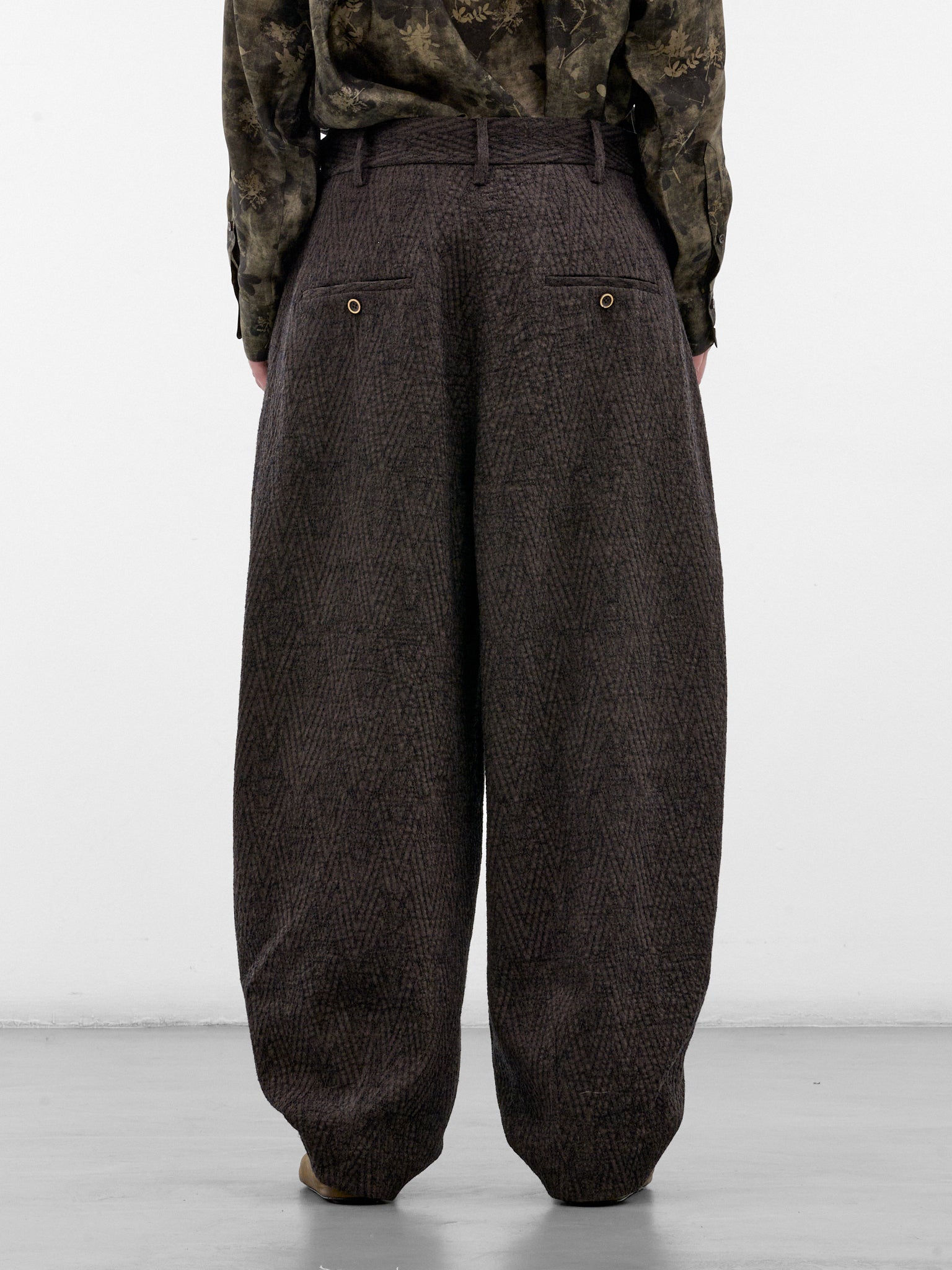 Brown Wool Pleated Wide Trousers (UM3546-BROWN-BLUE)