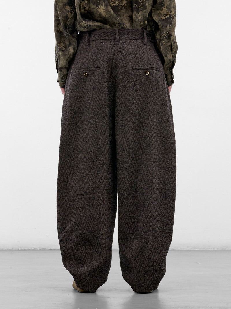 Brown Wool Pleated Wide Trousers (UM3546-BROWN-BLUE)