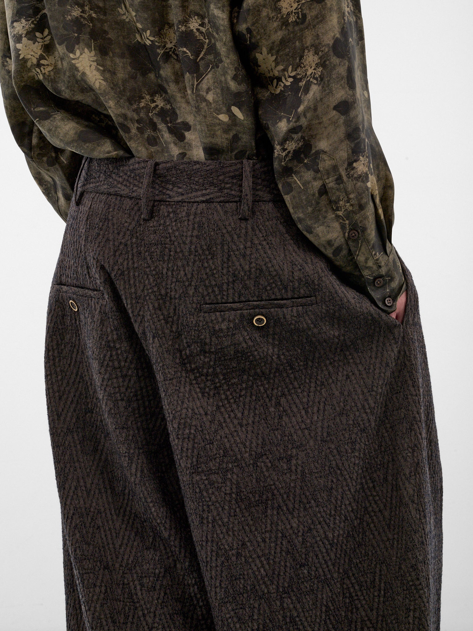 Brown Wool Pleated Wide Trousers (UM3546-BROWN-BLUE)
