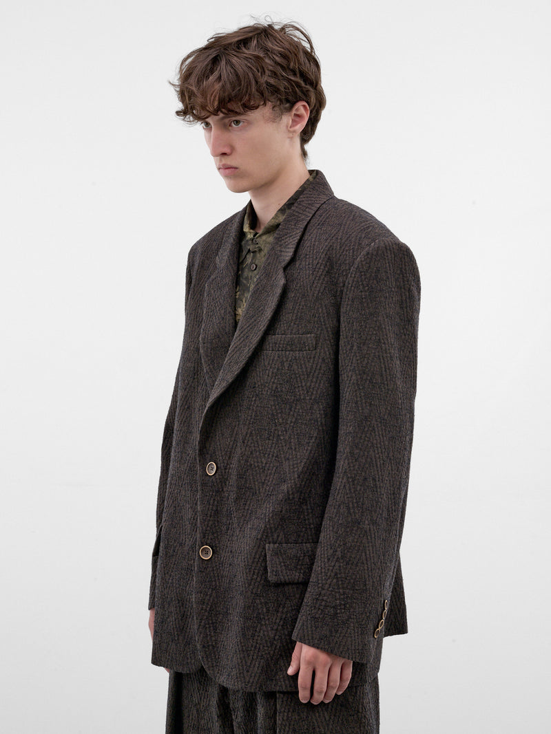 Brown Wool Boxy Tailored Blazer (UM6527-BROWN-BLUE)