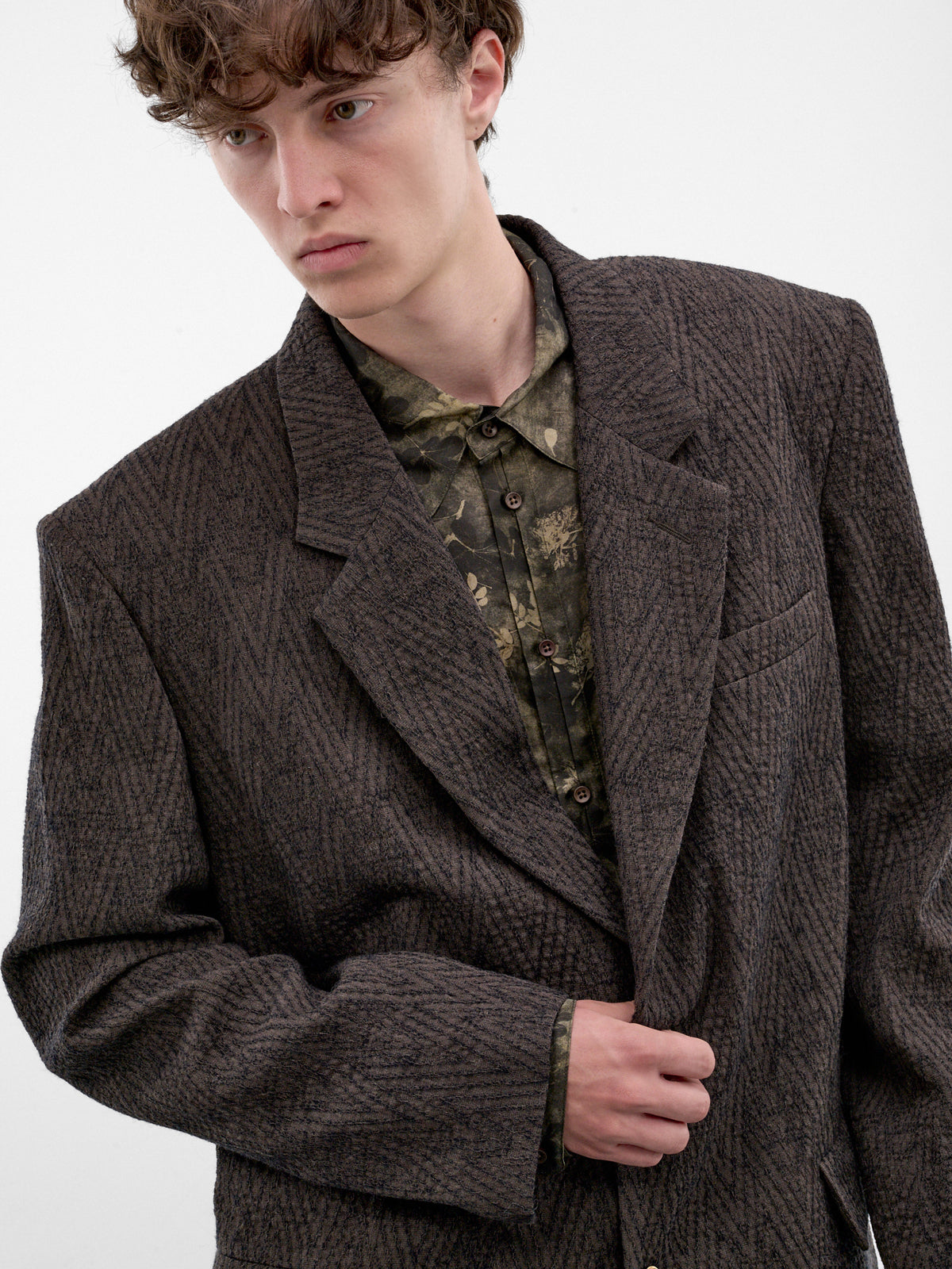 Brown Wool Boxy Tailored Blazer (UM6527-BROWN-BLUE)