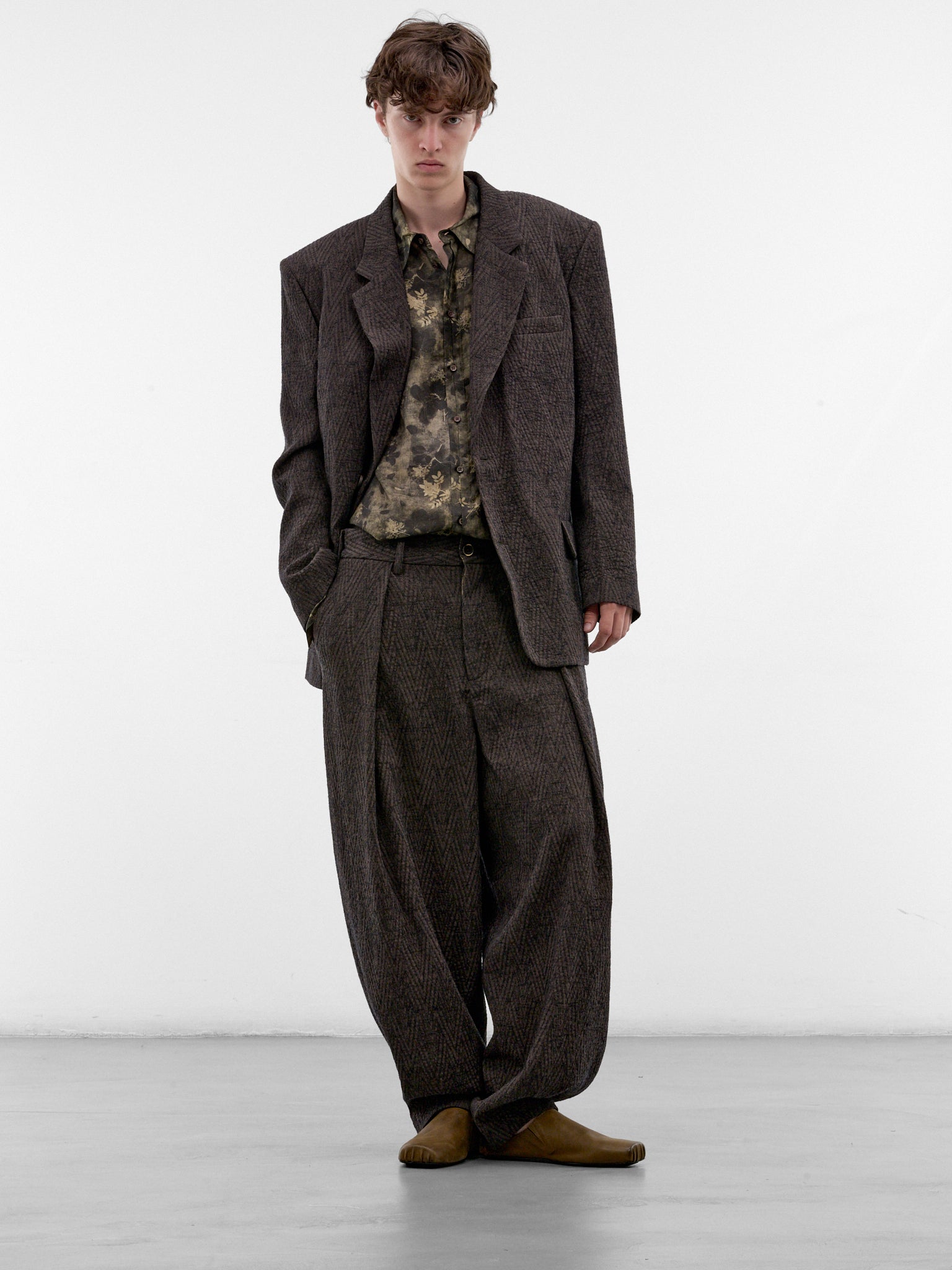 Brown Wool Boxy Tailored Blazer (UM6527-BROWN-BLUE)