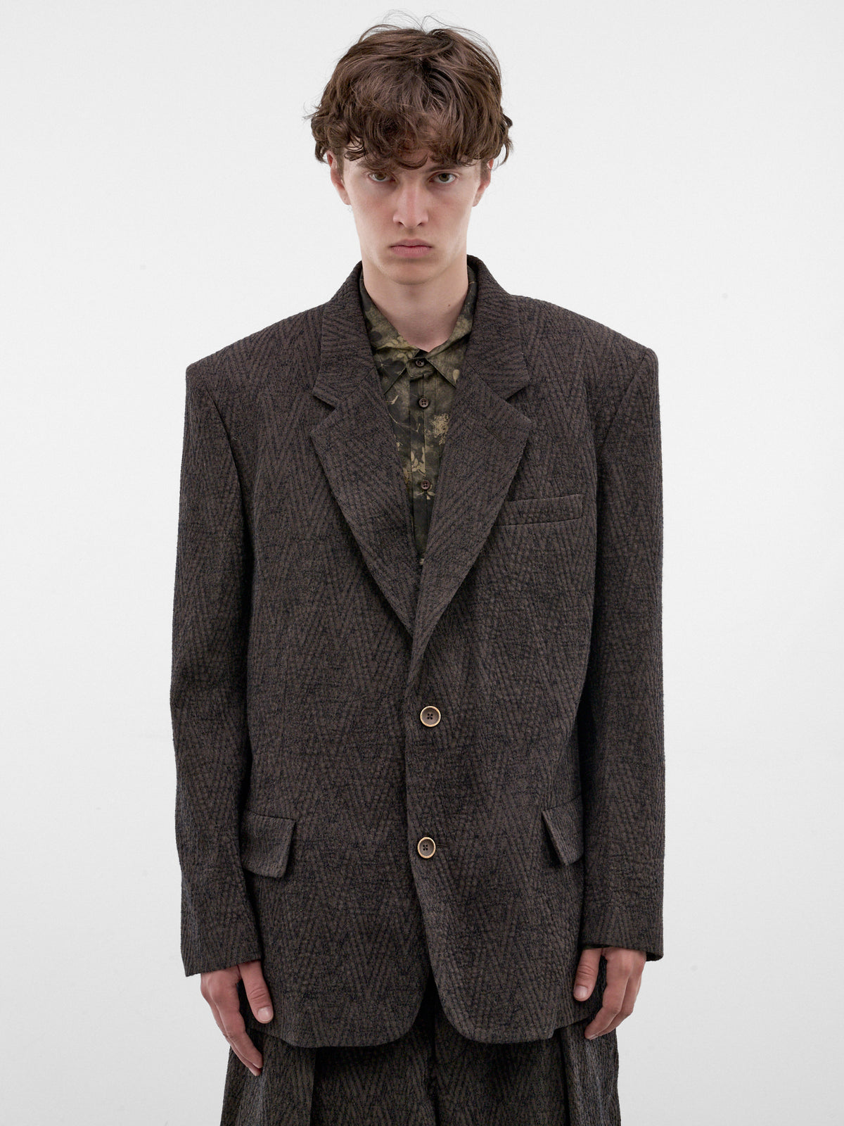 Brown Wool Boxy Tailored Blazer (UM6527-BROWN-BLUE)