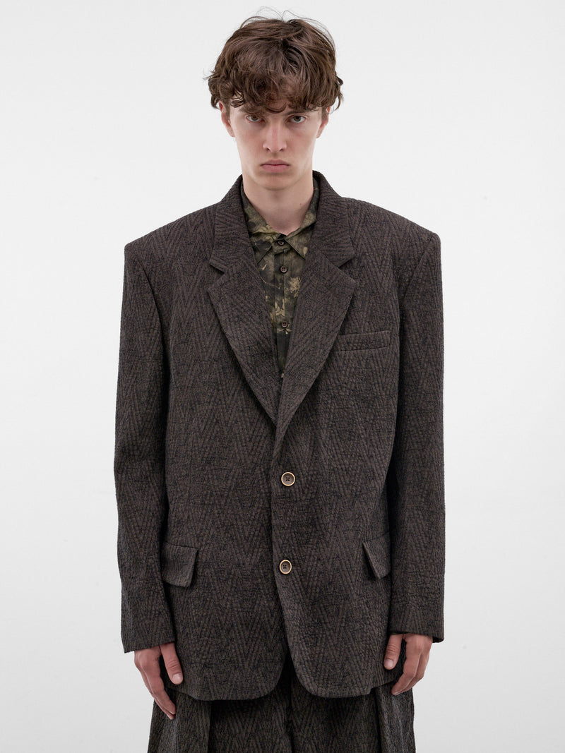 Brown Wool Boxy Tailored Blazer (UM6527-BROWN-BLUE)
