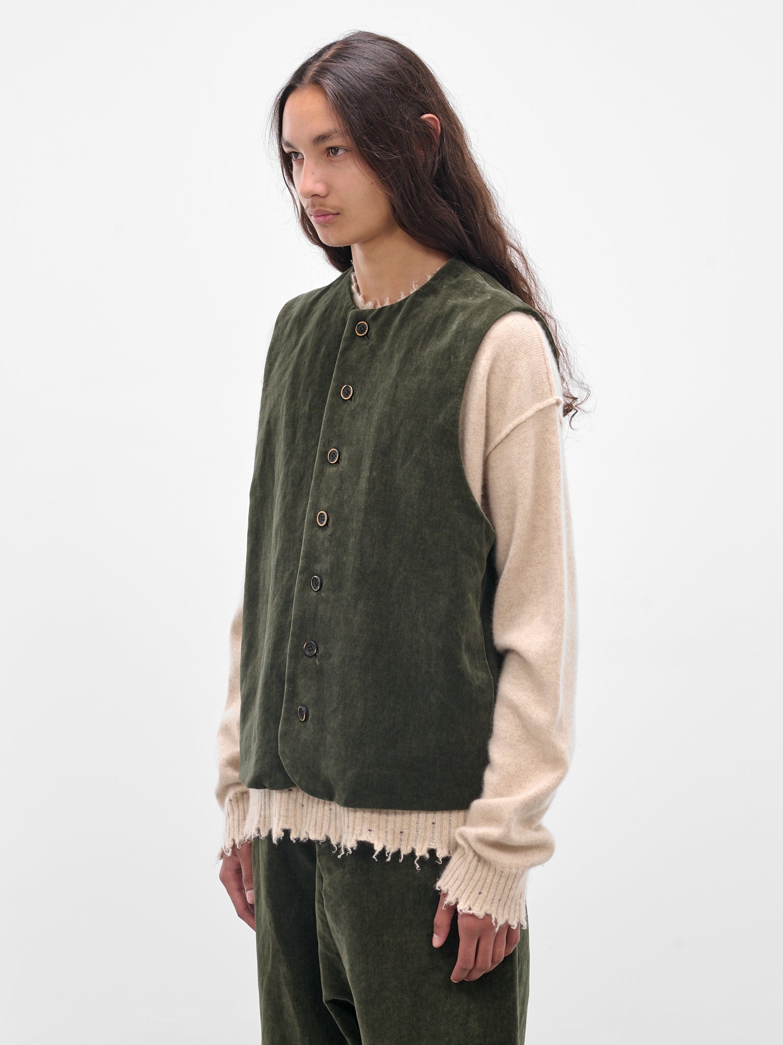 Green 'Jog' Sleevelesss Velvet Vest (UM6527-UW490-DARK-GREEN)