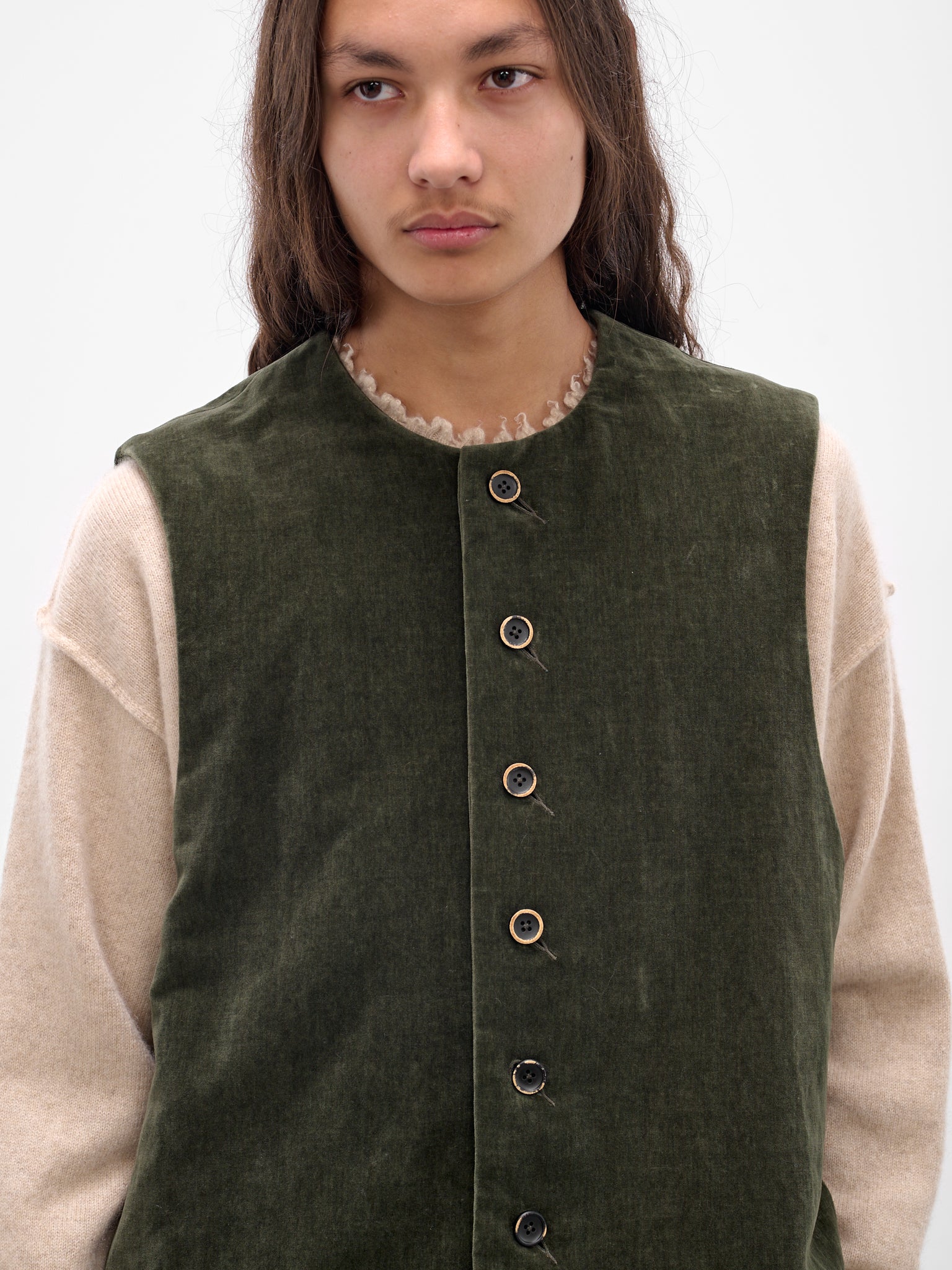 Green 'Jog' Sleevelesss Velvet Vest (UM6527-UW490-DARK-GREEN)