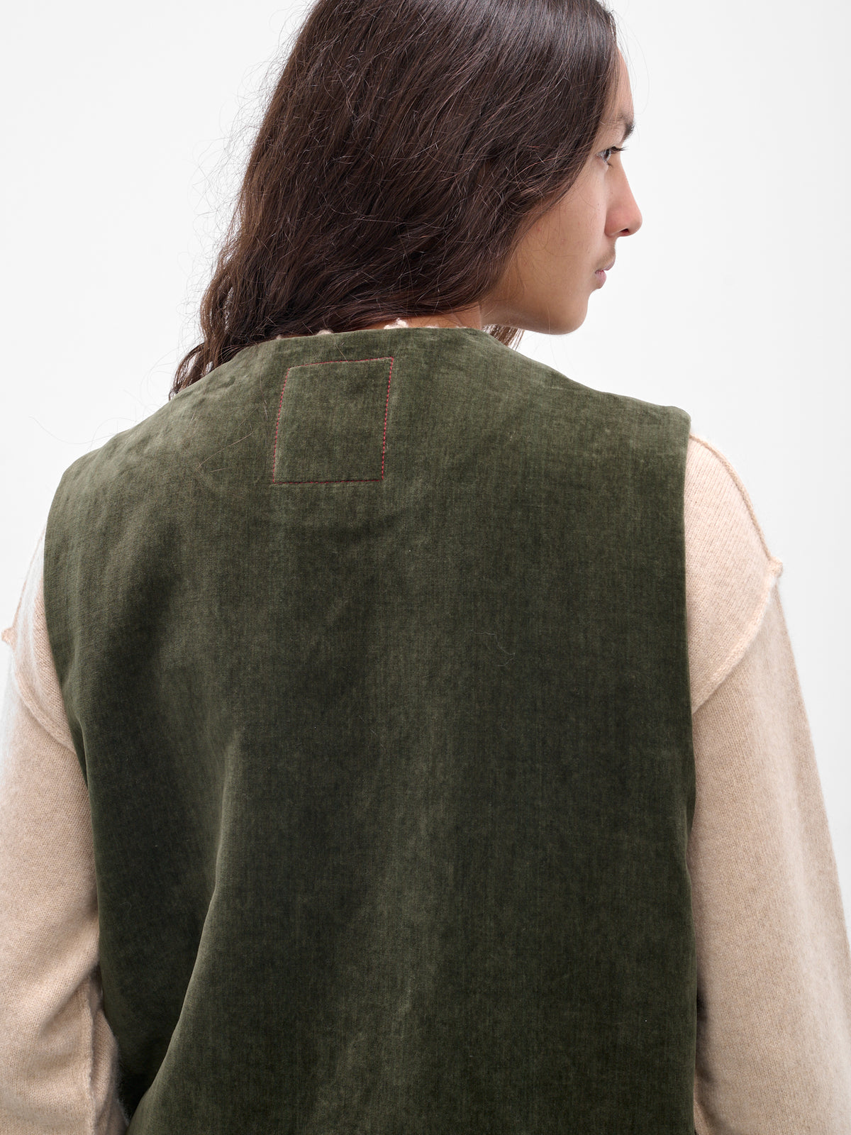 Green 'Jog' Sleevelesss Velvet Vest (UM6527-UW490-DARK-GREEN)