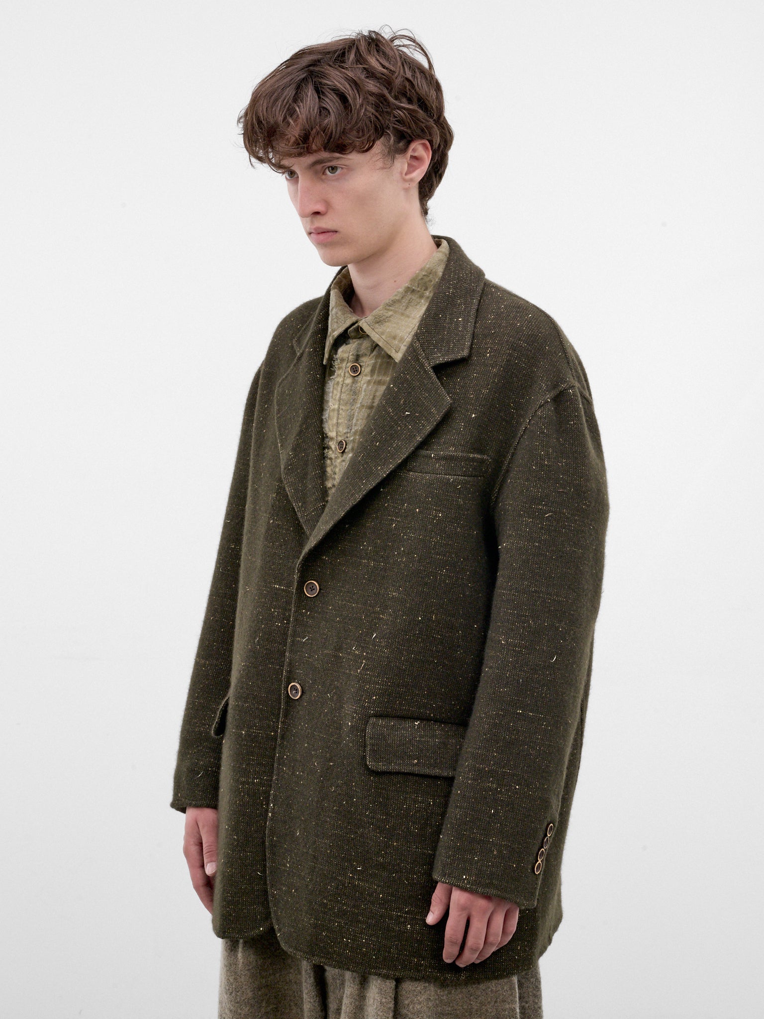 Green Cashmere Relaxed Blazer (UM6529-DARK-GREEN)