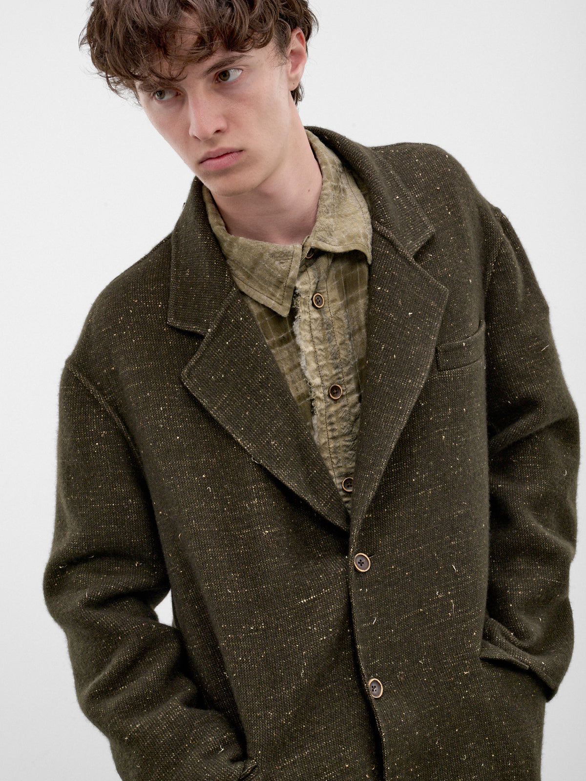 Green Cashmere Relaxed Blazer (UM6529-DARK-GREEN)