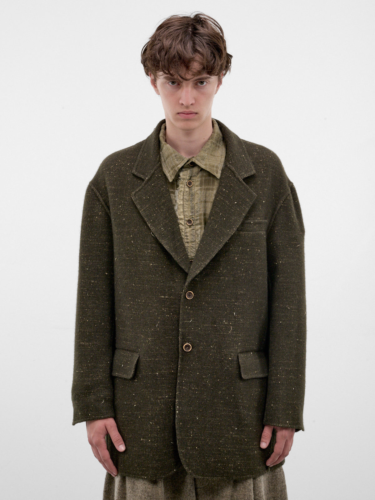 Green Cashmere Relaxed Blazer (UM6529-DARK-GREEN)
