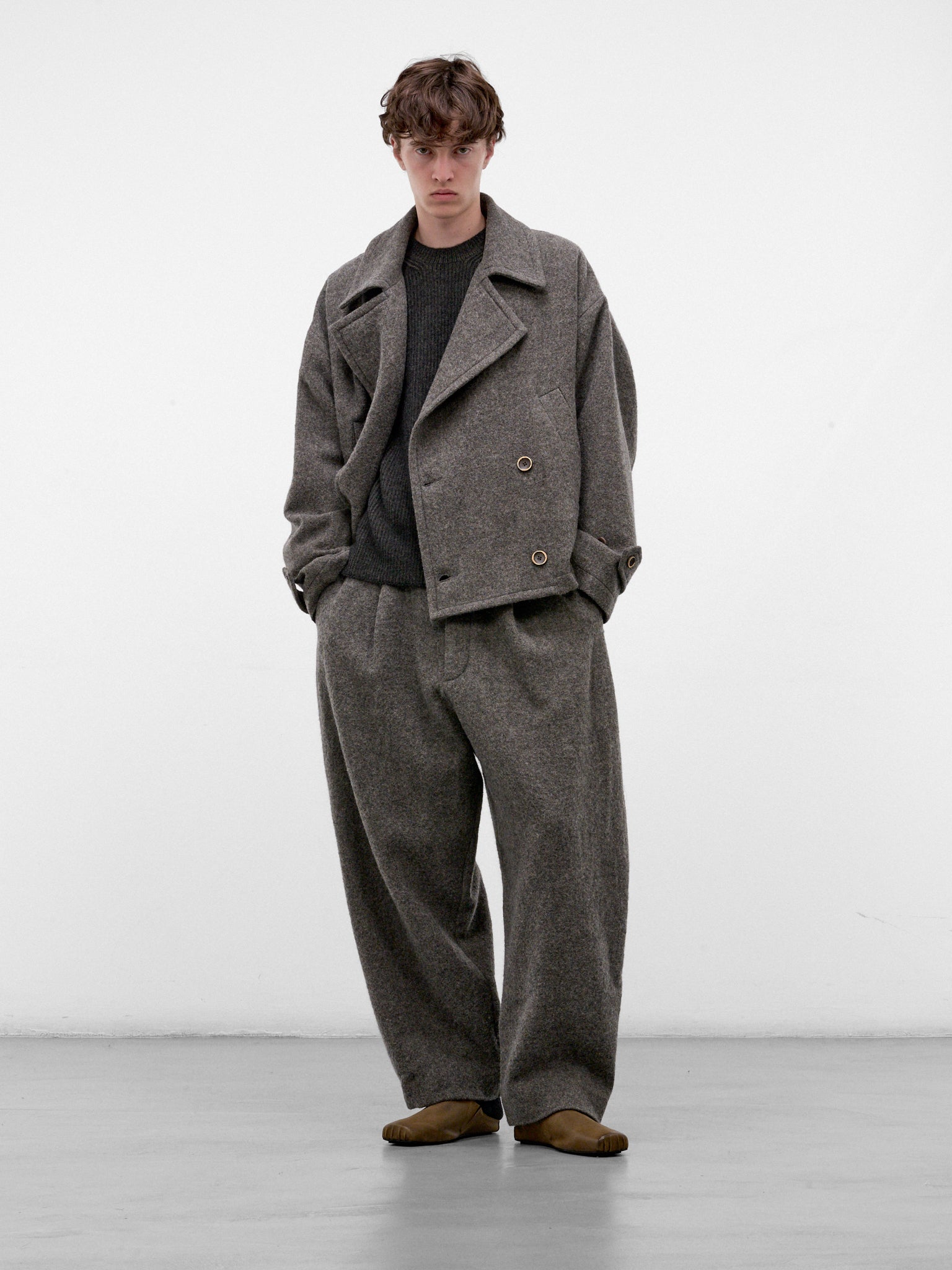 Gray Wool Cropped Boxy Jacket (UM6542-GREY)
