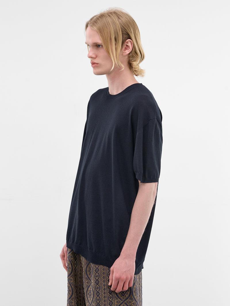 Blue Cotton-Silk Asymmetric Tee (UM7533-UW300-BLUE)