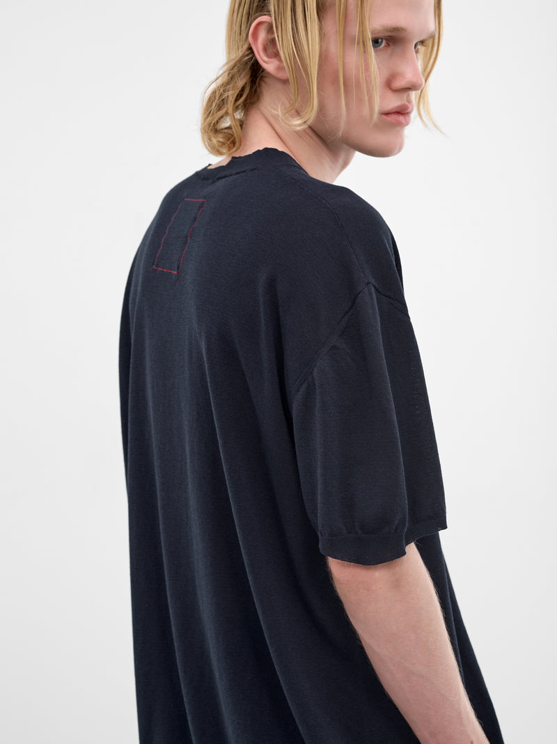 Blue Cotton-Silk Asymmetric Tee (UM7533-UW300-BLUE)