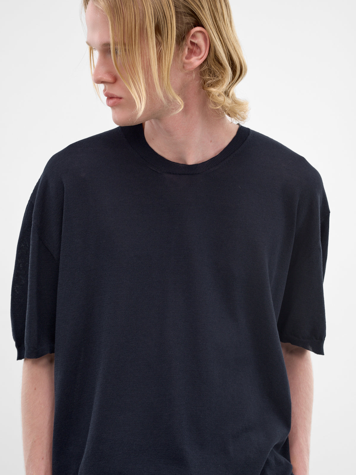 Blue Cotton-Silk Asymmetric Tee (UM7533-UW300-BLUE)