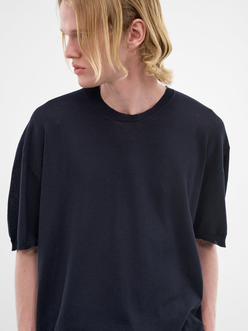 Blue Cotton-Silk Asymmetric Tee (UM7533-UW300-BLUE)