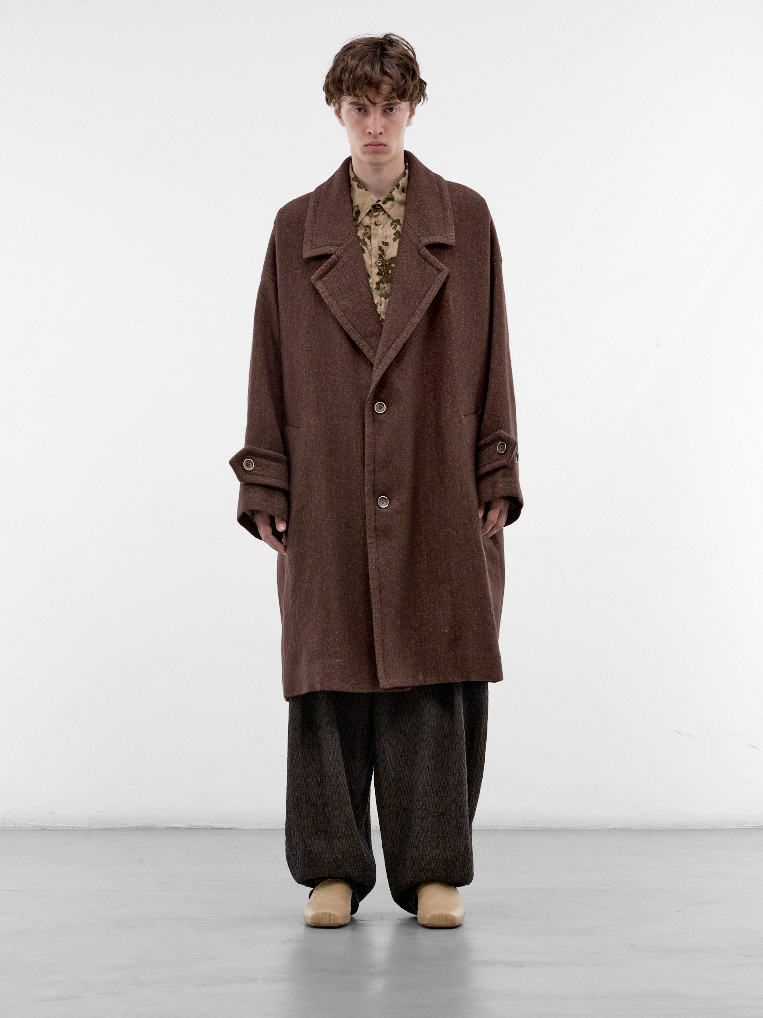 Red Angora-Wool Relaxed Coat (UM8506-DARK-RED-MUSTARD)