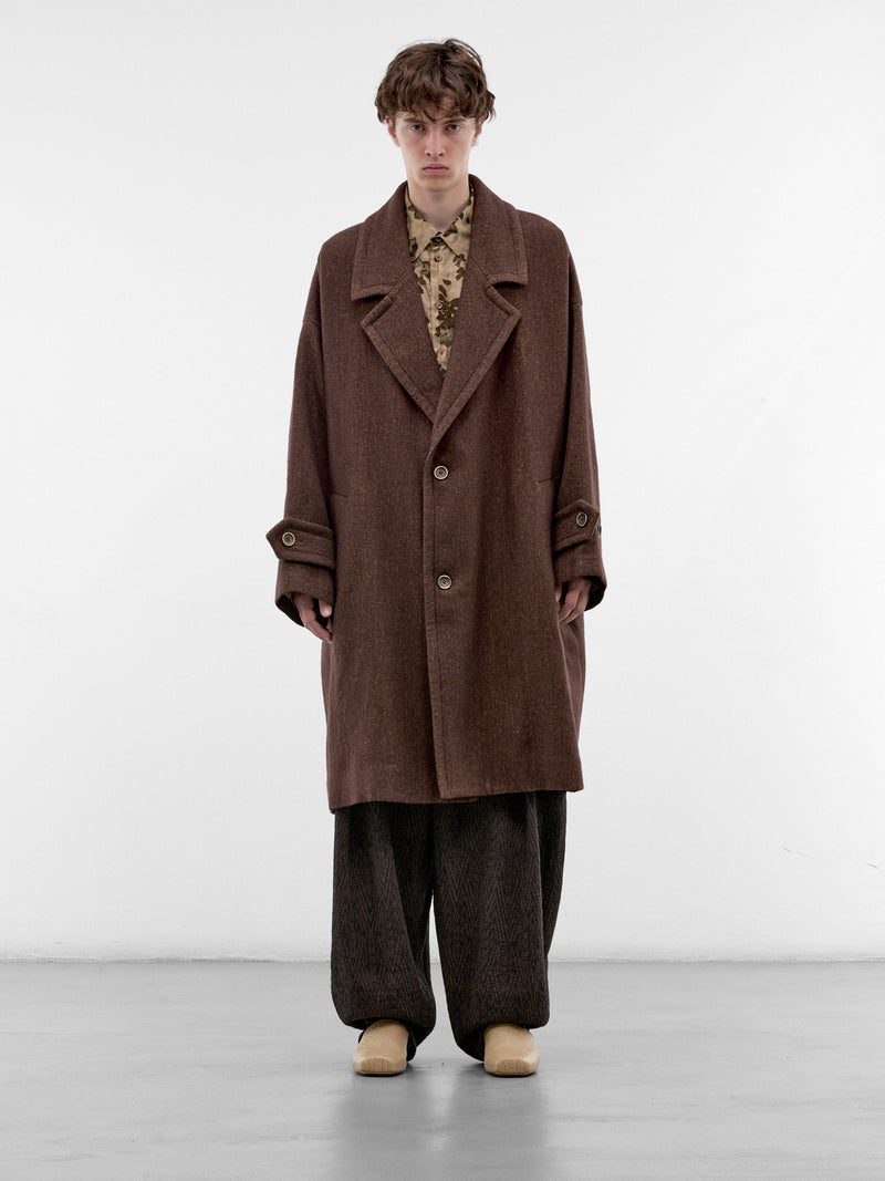 Red Angora-Wool Relaxed Coat (UM8506-DARK-RED-MUSTARD)