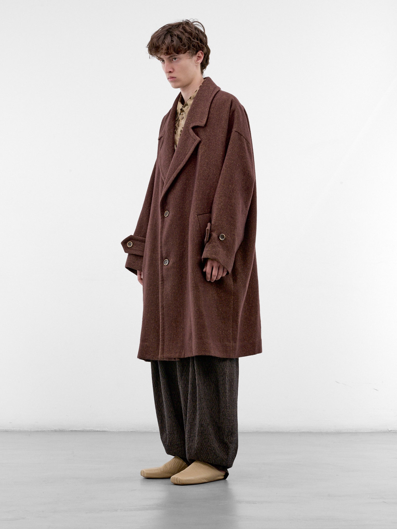 Red Angora-Wool Relaxed Coat (UM8506-DARK-RED-MUSTARD)