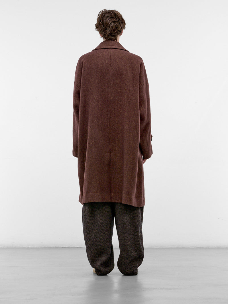 Red Angora-Wool Relaxed Coat (UM8506-DARK-RED-MUSTARD)