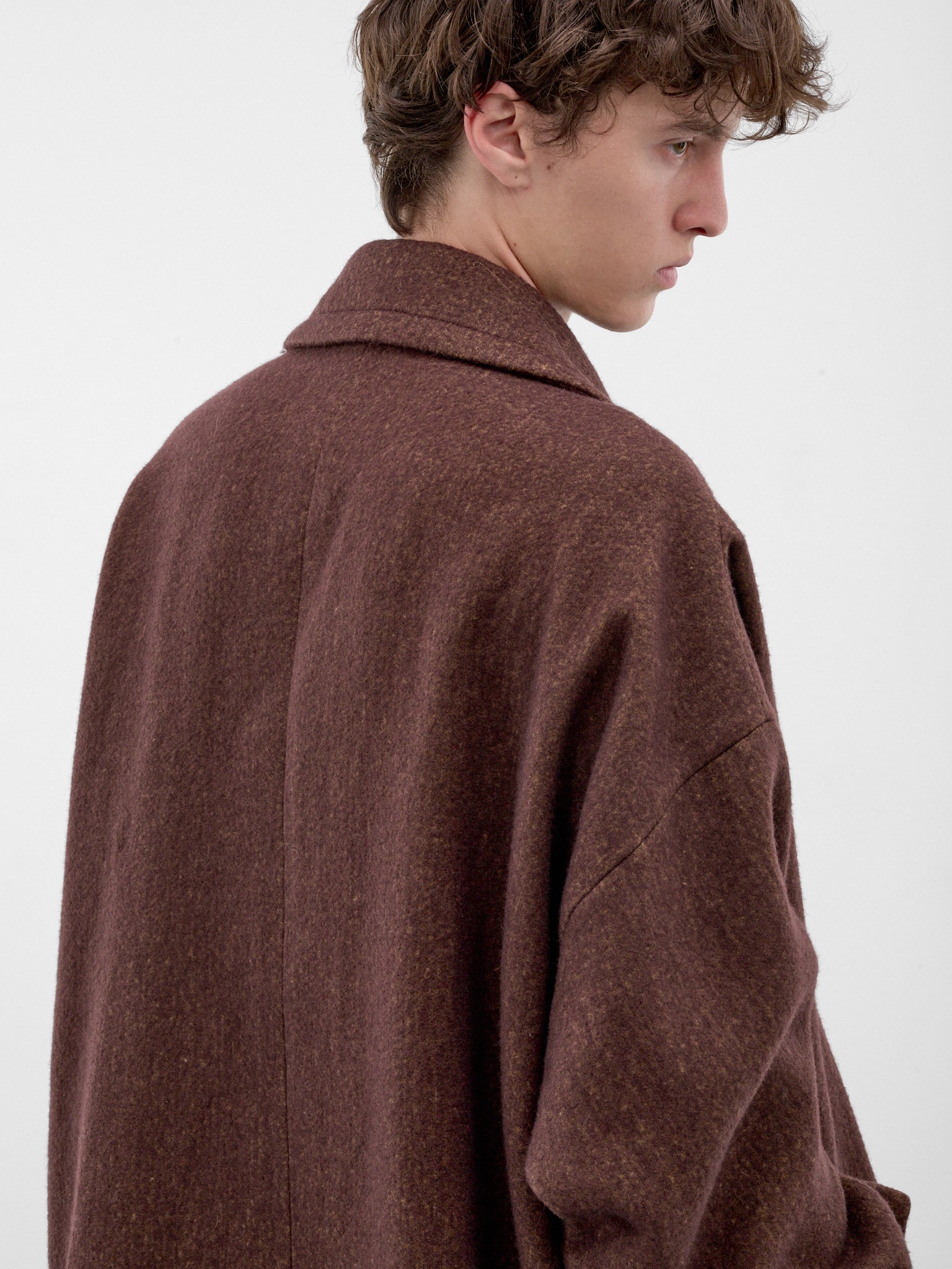 Red Angora-Wool Relaxed Coat (UM8506-DARK-RED-MUSTARD)