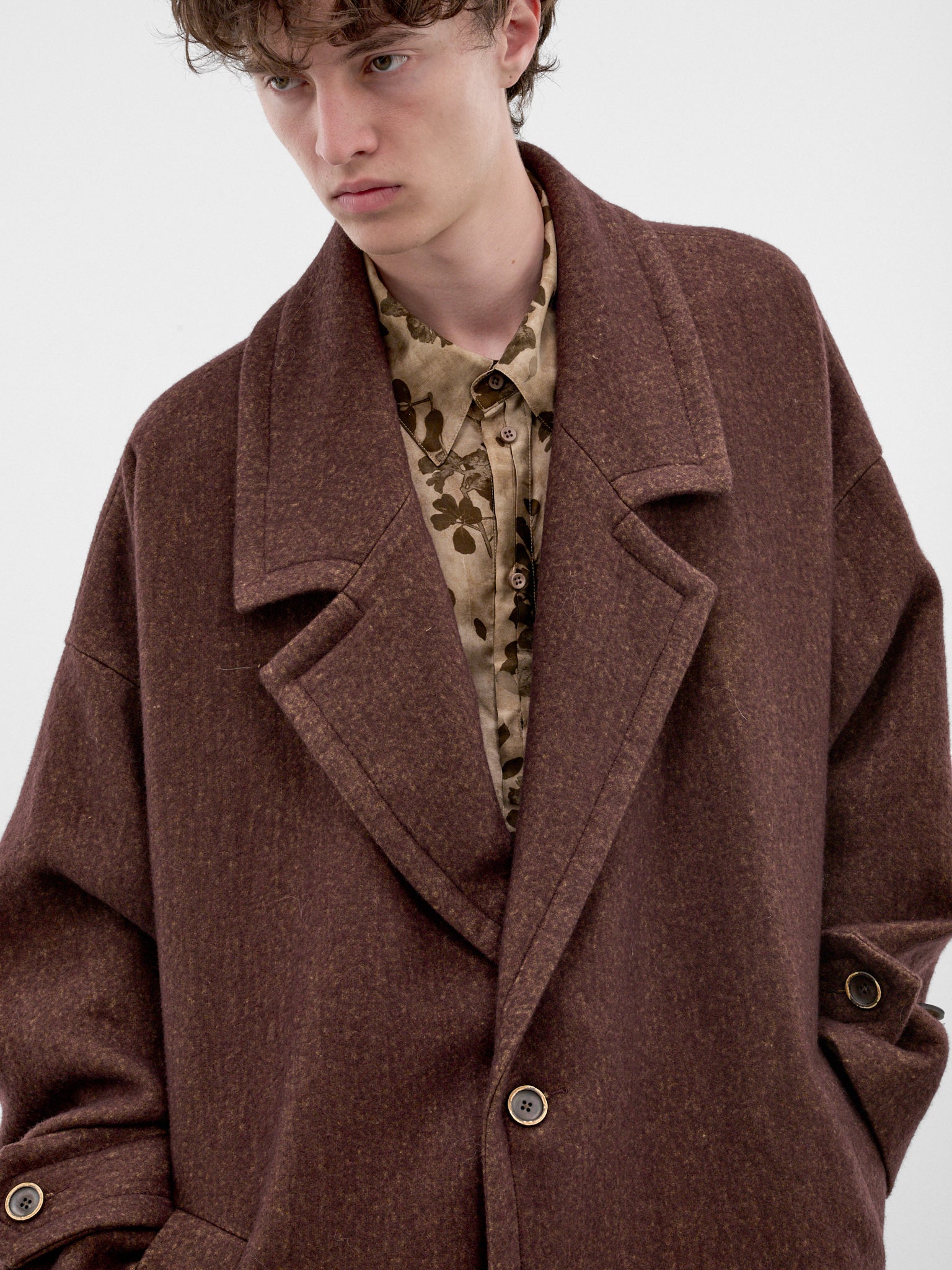 Red Angora-Wool Relaxed Coat (UM8506-DARK-RED-MUSTARD)