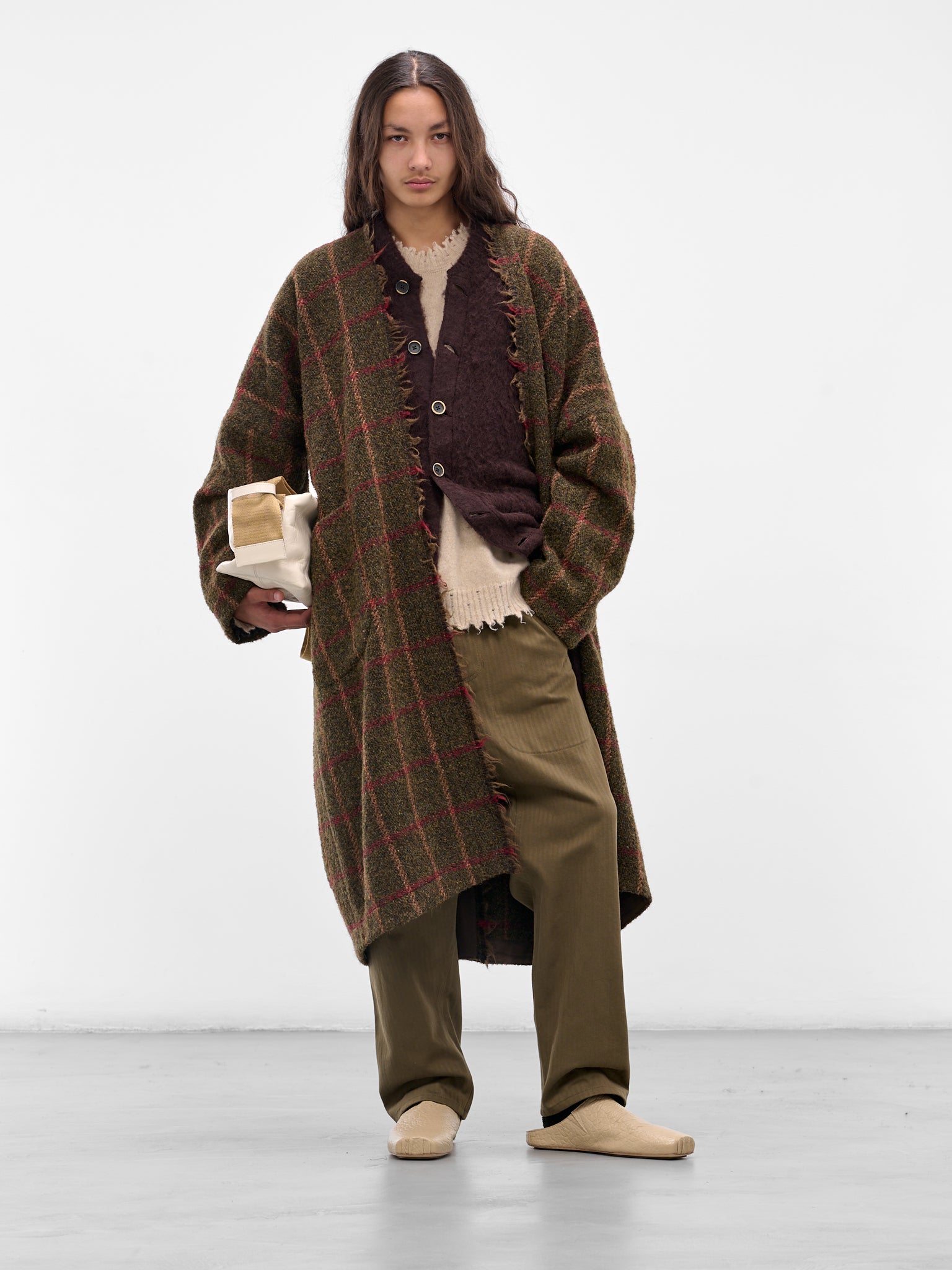 Contrast Two-Panel Knit Cardigan (UK7568-UW896-DARK-GREY-BROWN)