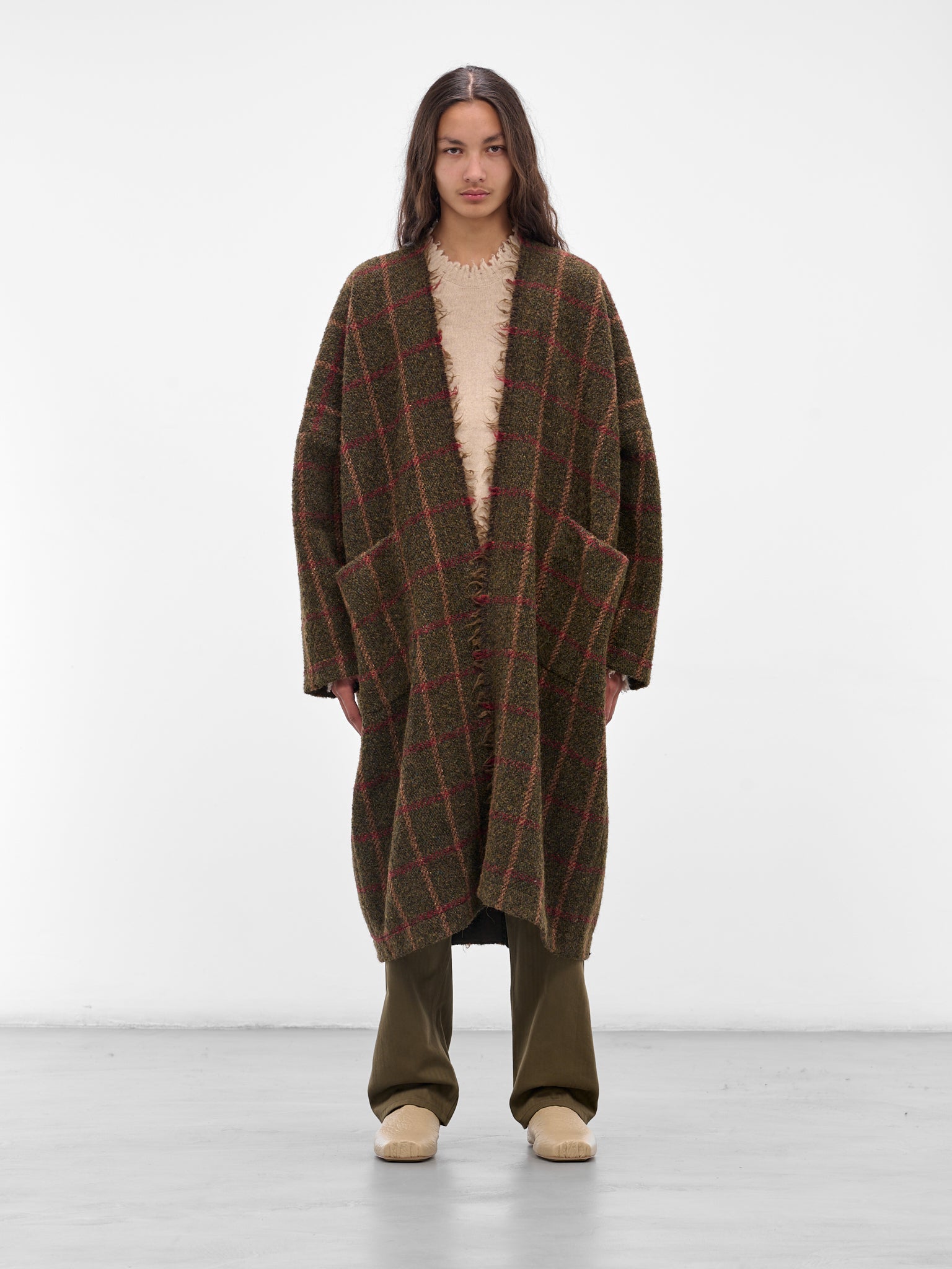 Green 'Caleb' Plaid Wool Coat (UM8516-UW472-GREEN-RED-TAN)