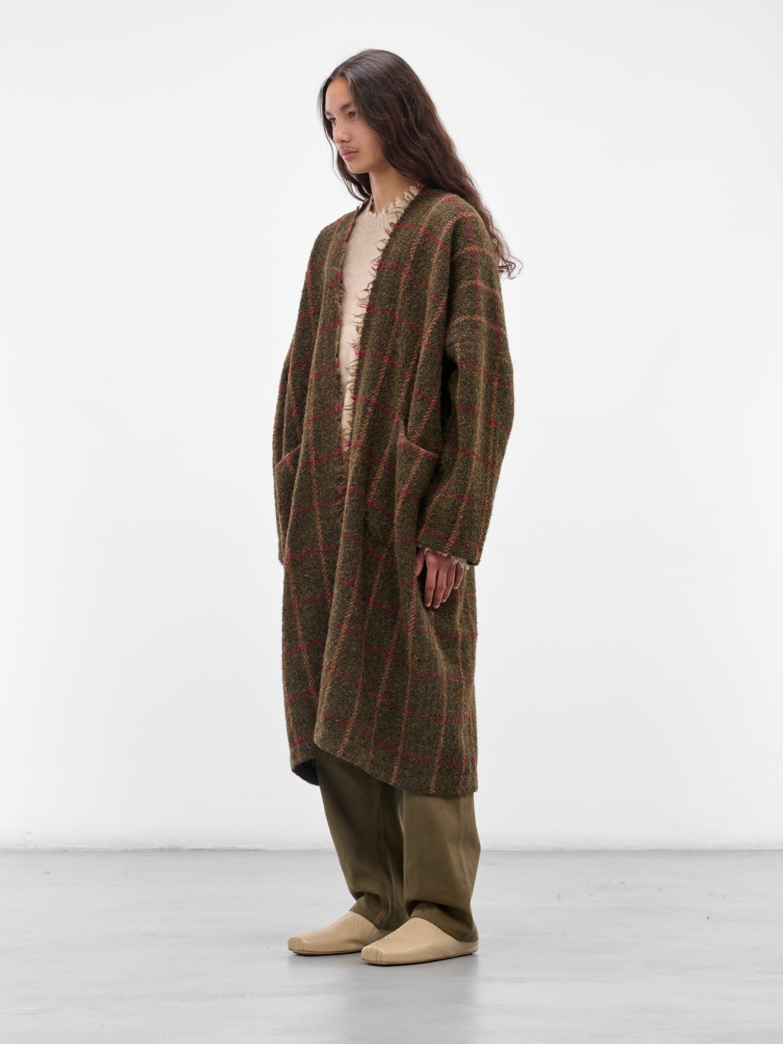 Green 'Caleb' Plaid Wool Coat (UM8516-UW472-GREEN-RED-TAN)