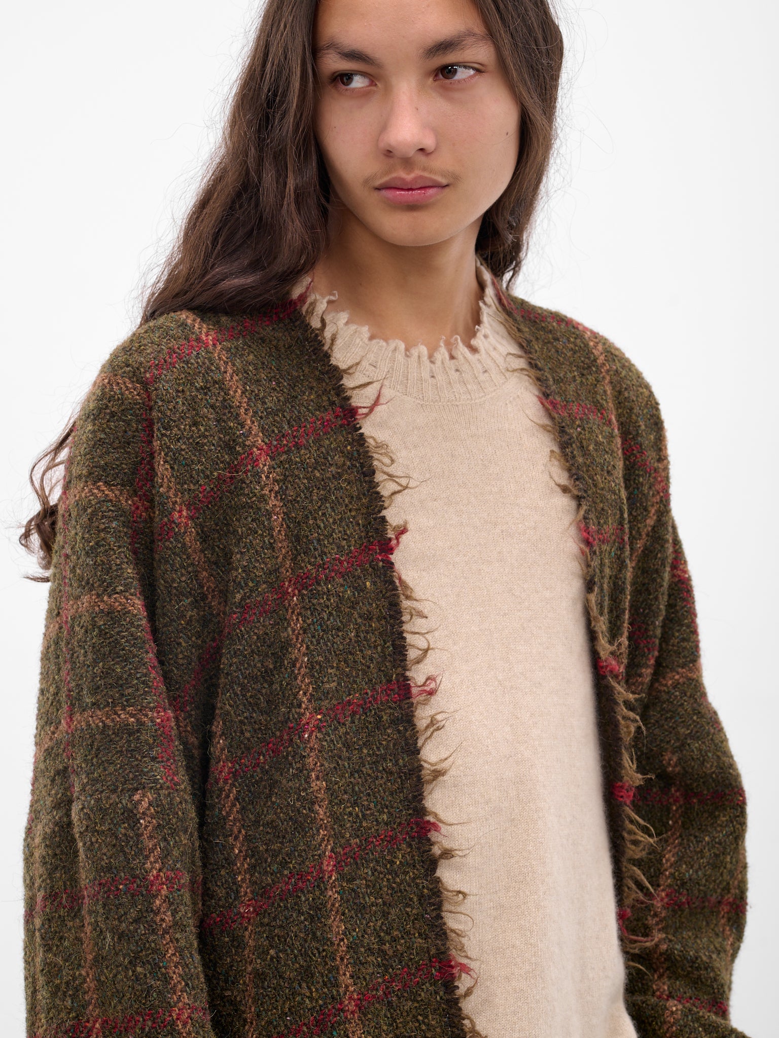 Green 'Caleb' Plaid Wool Coat (UM8516-UW472-GREEN-RED-TAN)