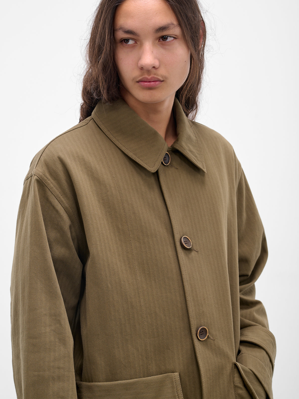 Green Striped Pocket 'Coolly' Coat (UM8523-UW480-ARMY-GREEN)