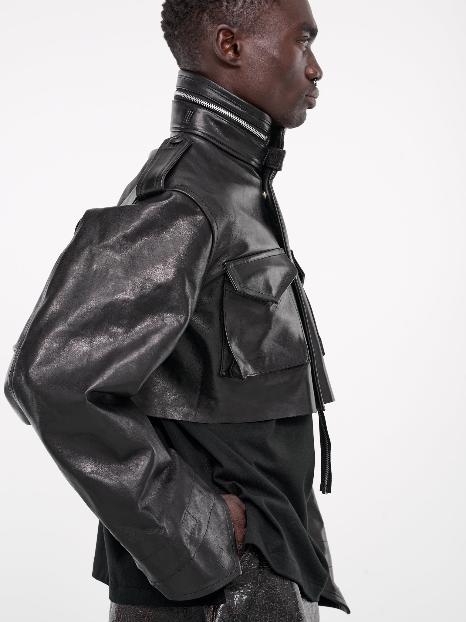 Cropped Leather Jacket (UN-LT01-BLACK)
