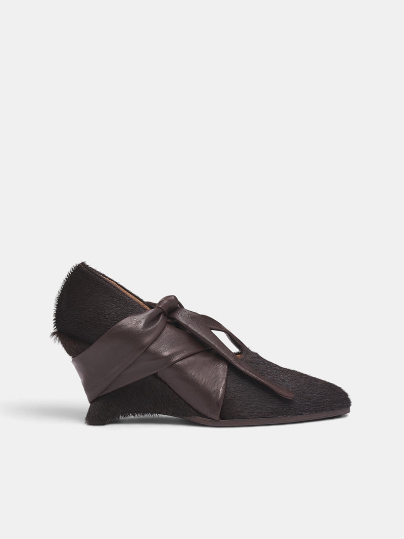 Brown Leather Bow Heeled Mule(US9054-UW600-BROWN)