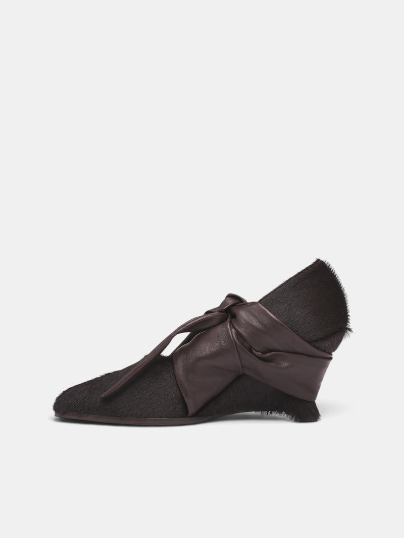 Brown Leather Bow Heeled Mule(US9054-UW600-BROWN)