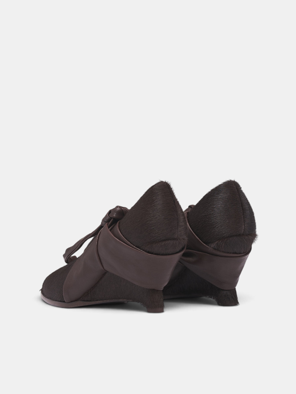 Brown Leather Bow Heeled Mule(US9054-UW600-BROWN)