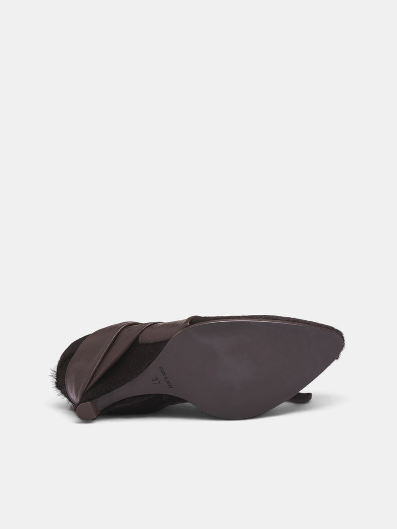 Brown Leather Bow Heeled Mule(US9054-UW600-BROWN)