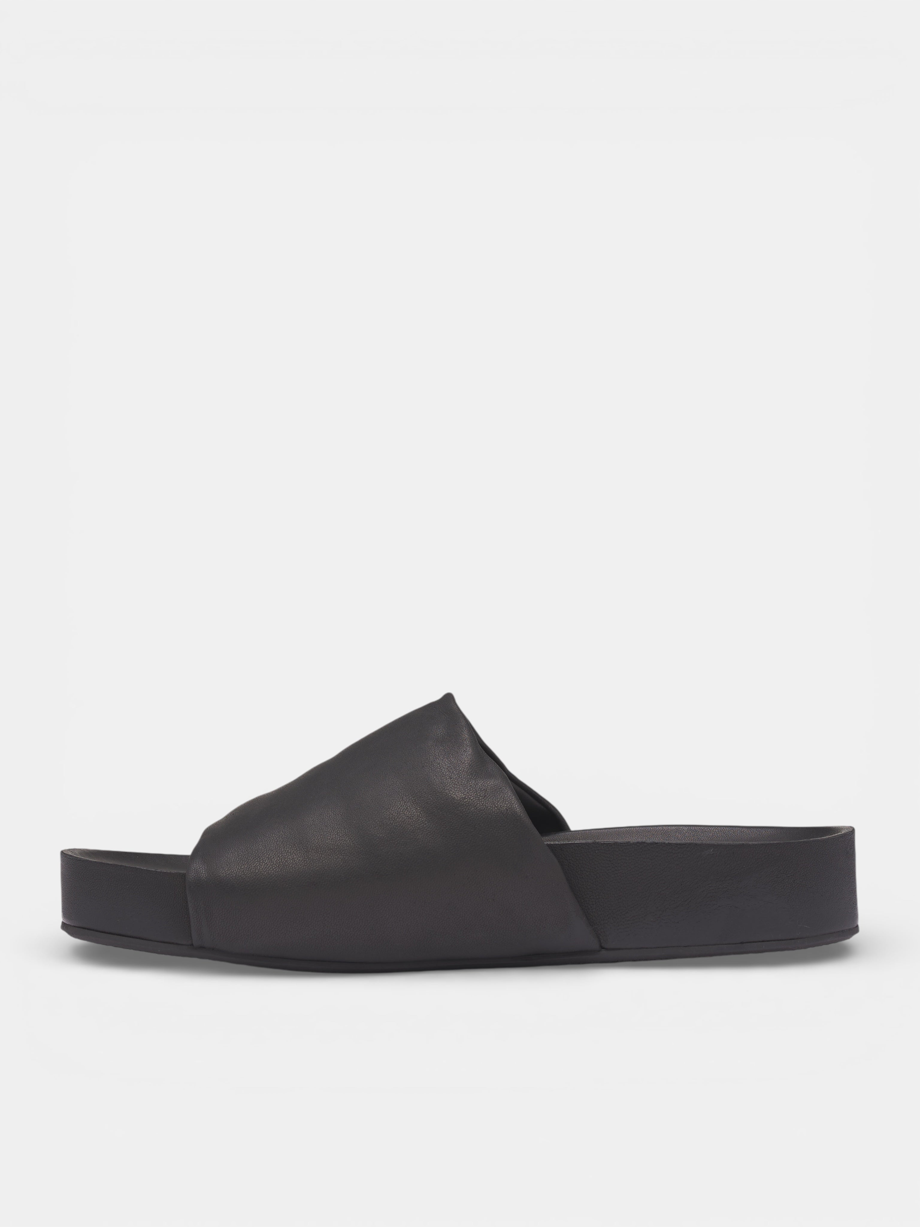 Black Leather Slide Sandals (US9574-UW900-BLACK)