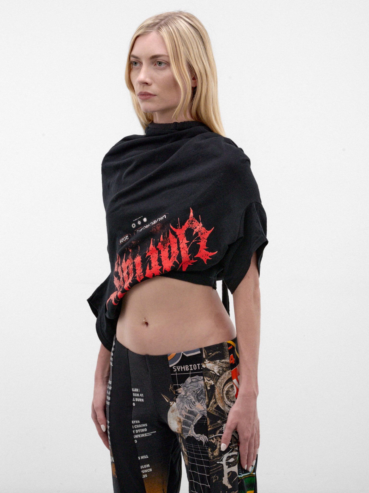 Black Cropped Drape Graphic Top (USD-TS-TOP-BLACK)