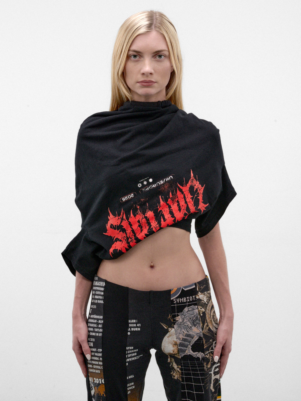 Black Cropped Drape Graphic Top (USD-TS-TOP-BLACK)