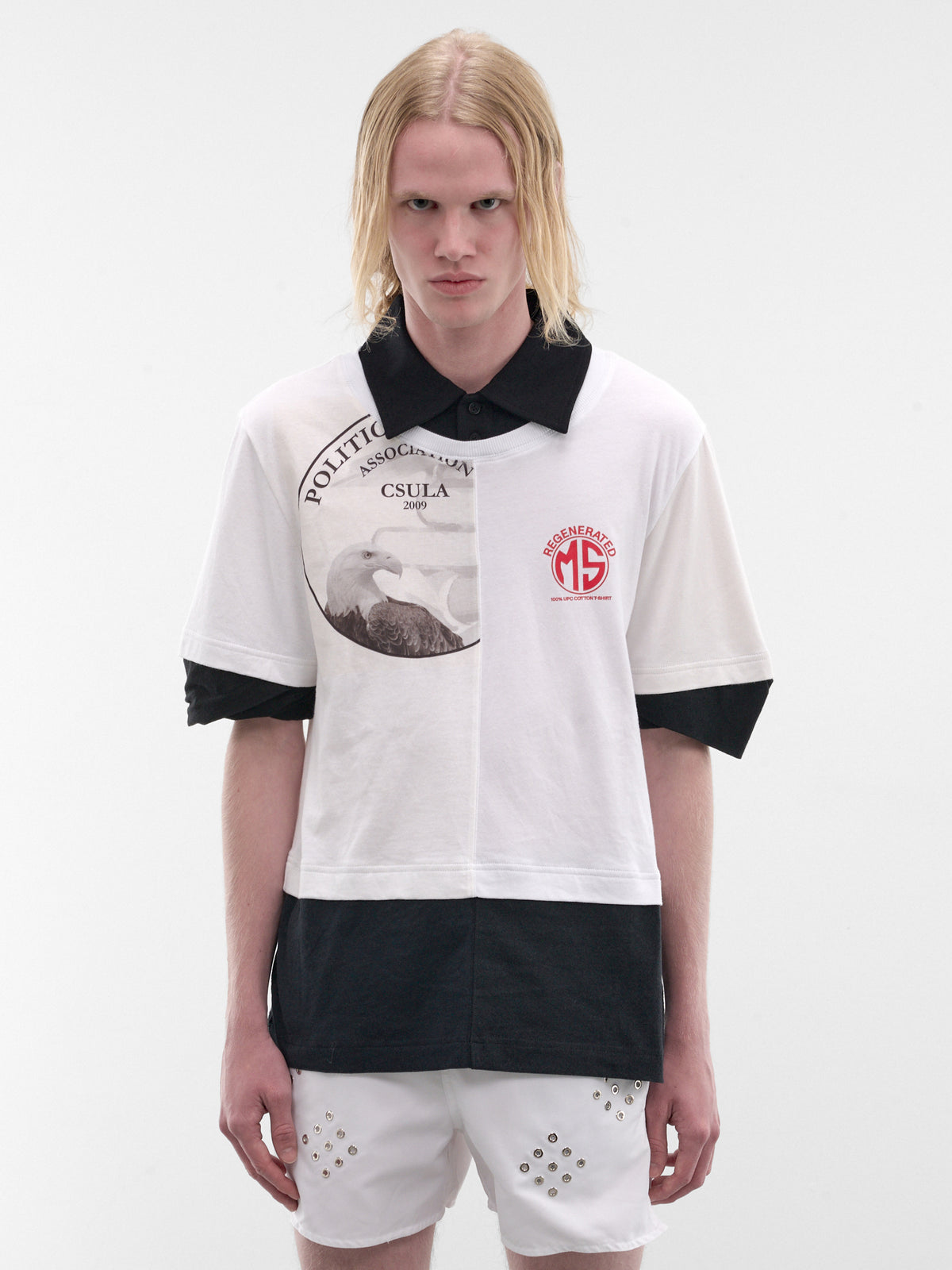 White Upcycled Layered Polo Tee (UTO101AUJER0003-WH10-WHITE)
