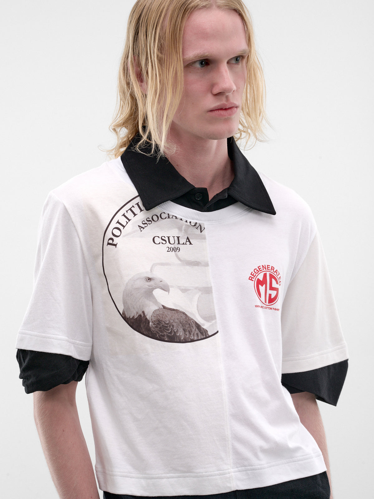 White Upcycled Layered Polo Tee (UTO101AUJER0003-WH10-WHITE)