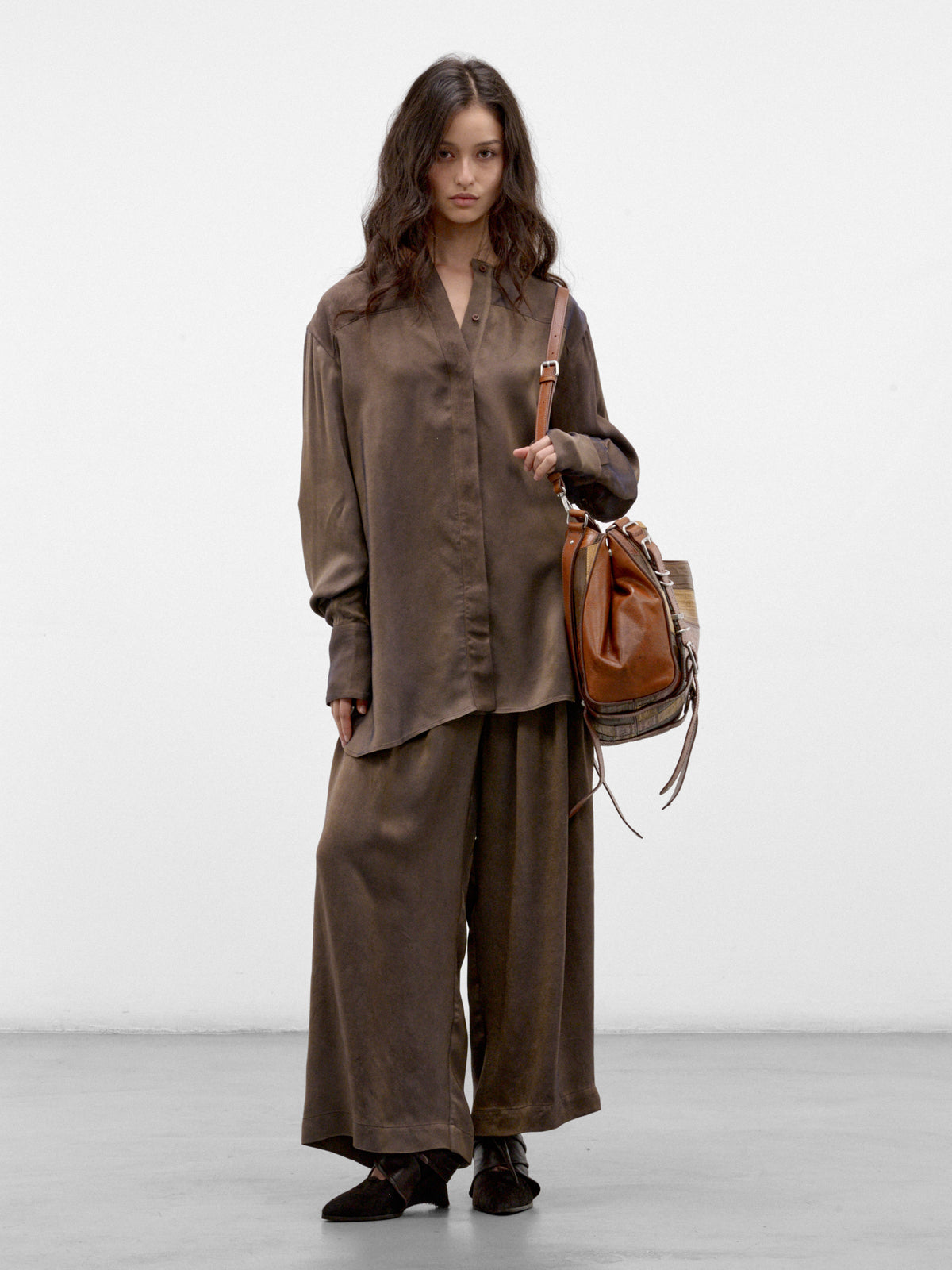 Brown Patchwork Leather Bag (X10926-D-ONE-BROWN)