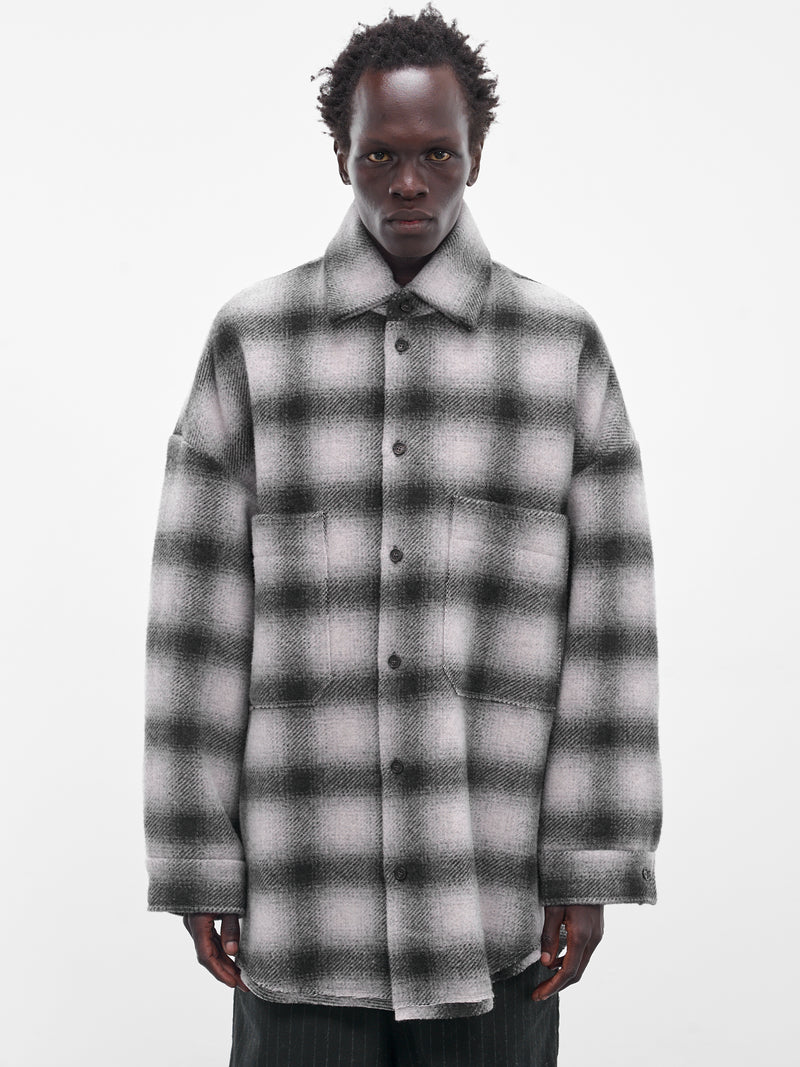 Gray Tartan Wool Button-Up Shirt (UW11F25-BLACK)