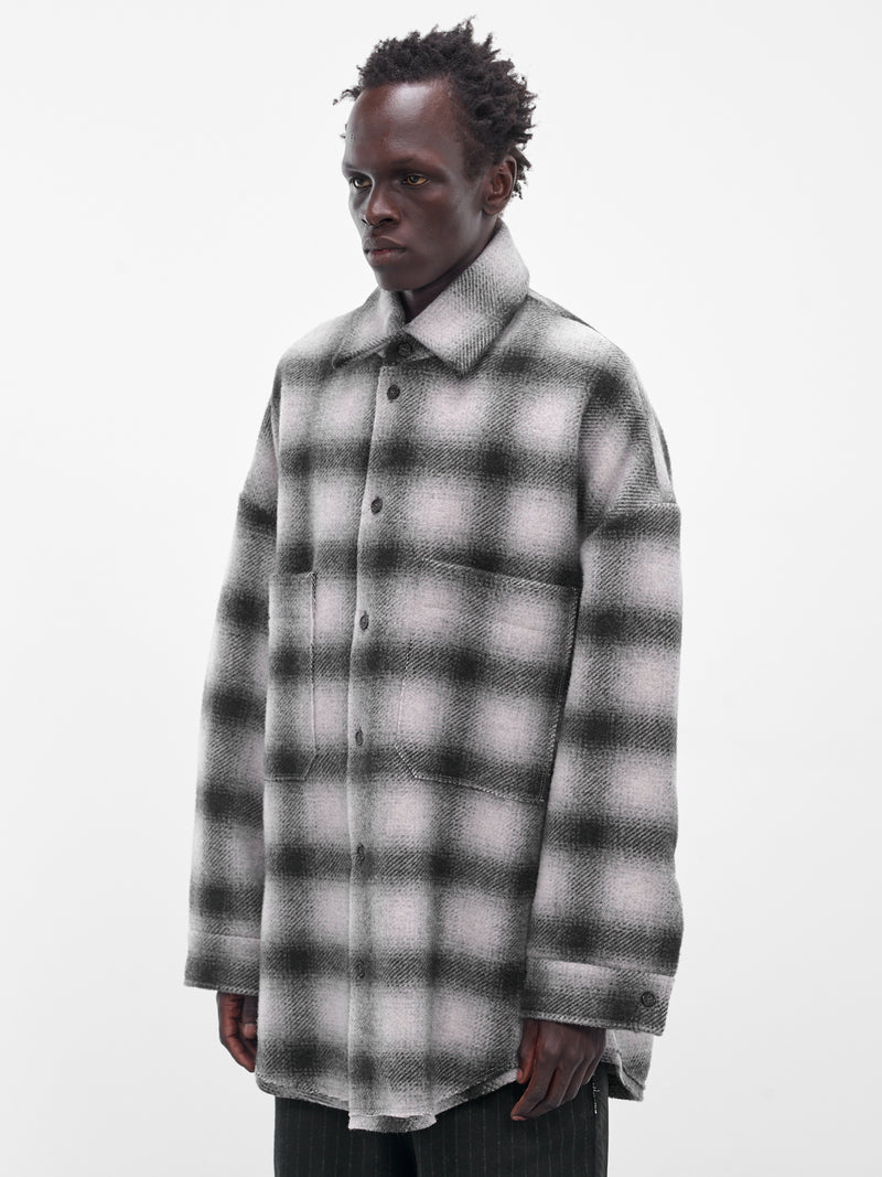 Gray Tartan Wool Button-Up Shirt (UW11F25-BLACK)