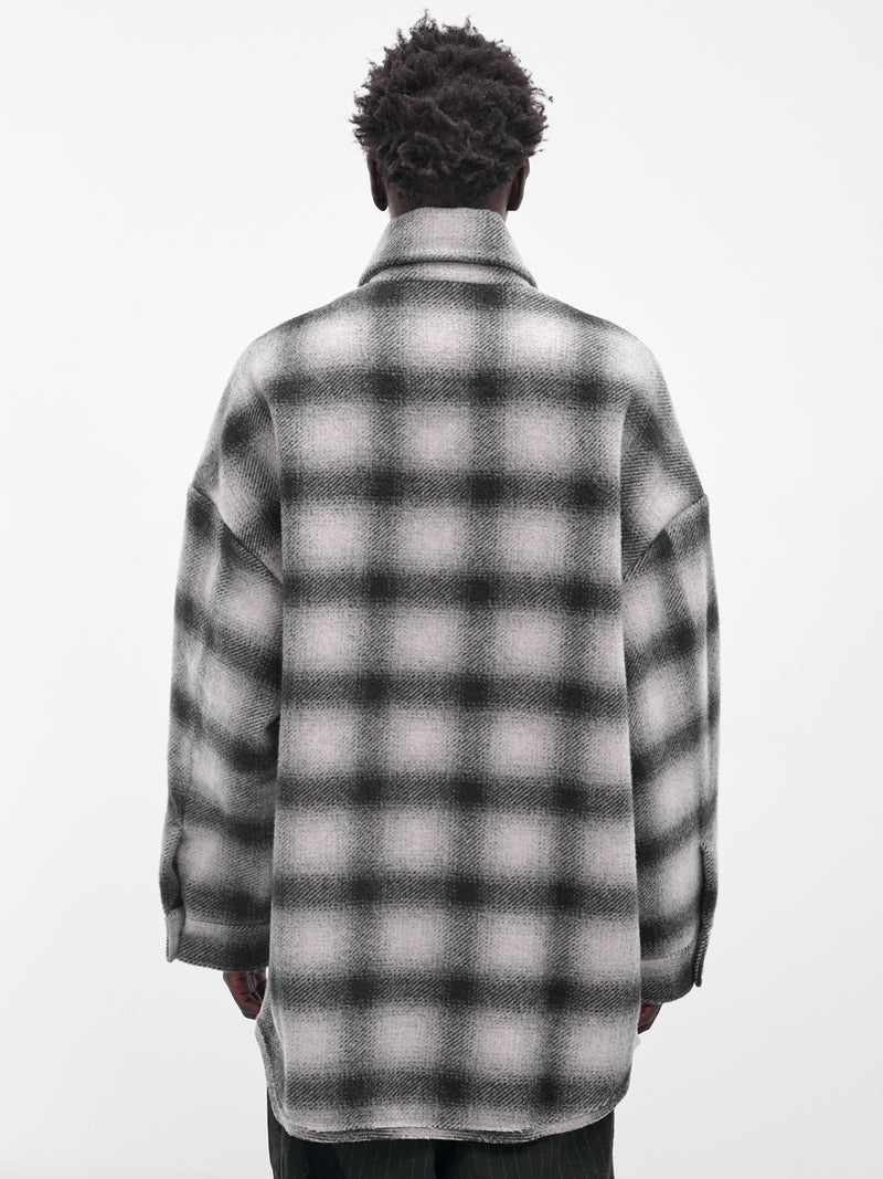 Gray Tartan Wool Button-Up Shirt (UW11F25-BLACK)