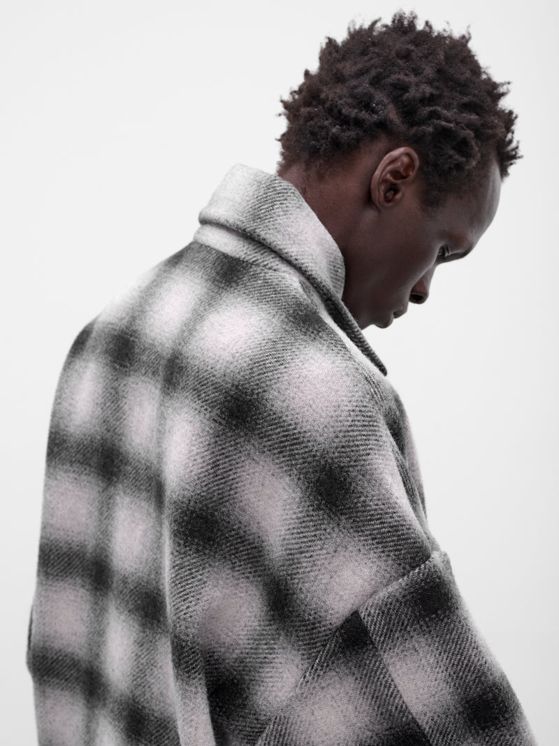 Gray Tartan Wool Button-Up Shirt (UW11F25-BLACK)