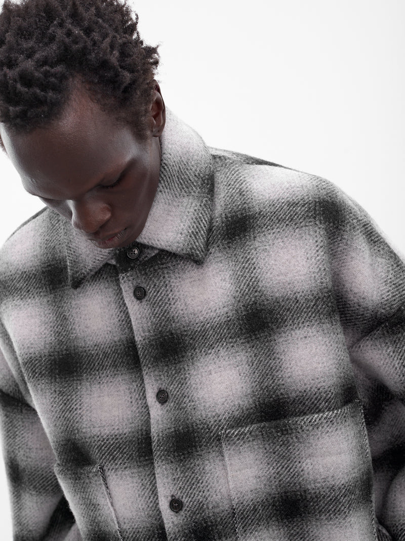 Gray Tartan Wool Button-Up Shirt (UW11F25-BLACK)