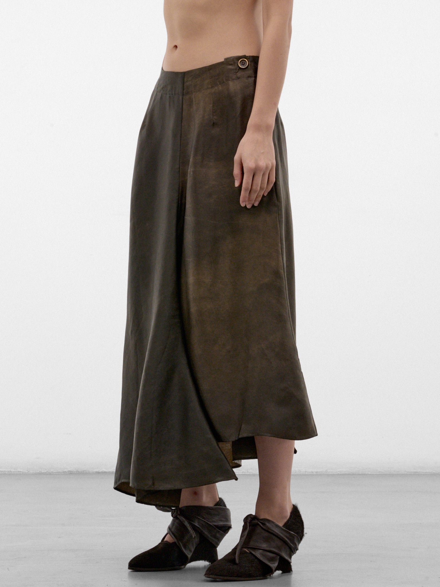 Gray Asymmetric Layered Midi Skirt (UW2011-GLUE-GREY-BROWN)