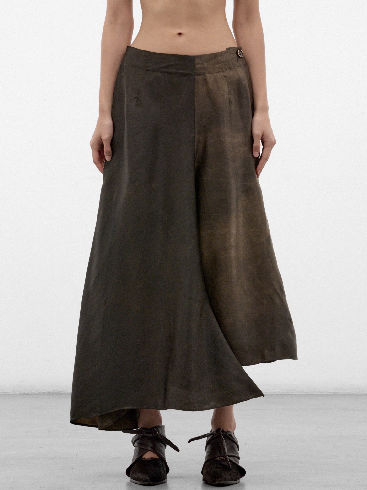 Gray Asymmetric Layered Midi Skirt (UW2011-GLUE-GREY-BROWN)